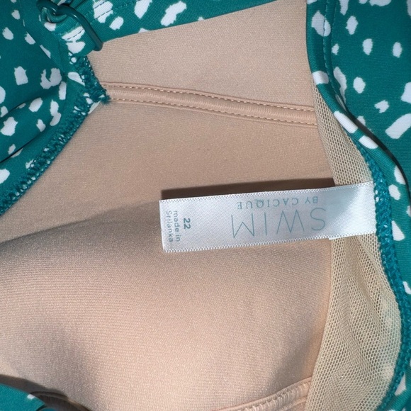 SWIM by Cacique Teal White Print Tankini Top Size 22 - Picture 3 of 5